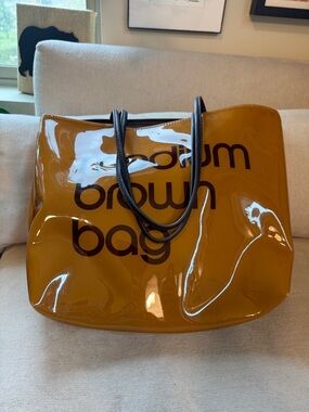 Bloomingdale's Tote Bag Unisex Medium Brown Bag Glossy Vinyl Shopper